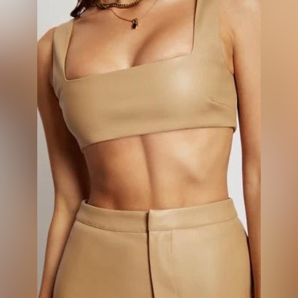 MESHKI Beige Satin Crop Top